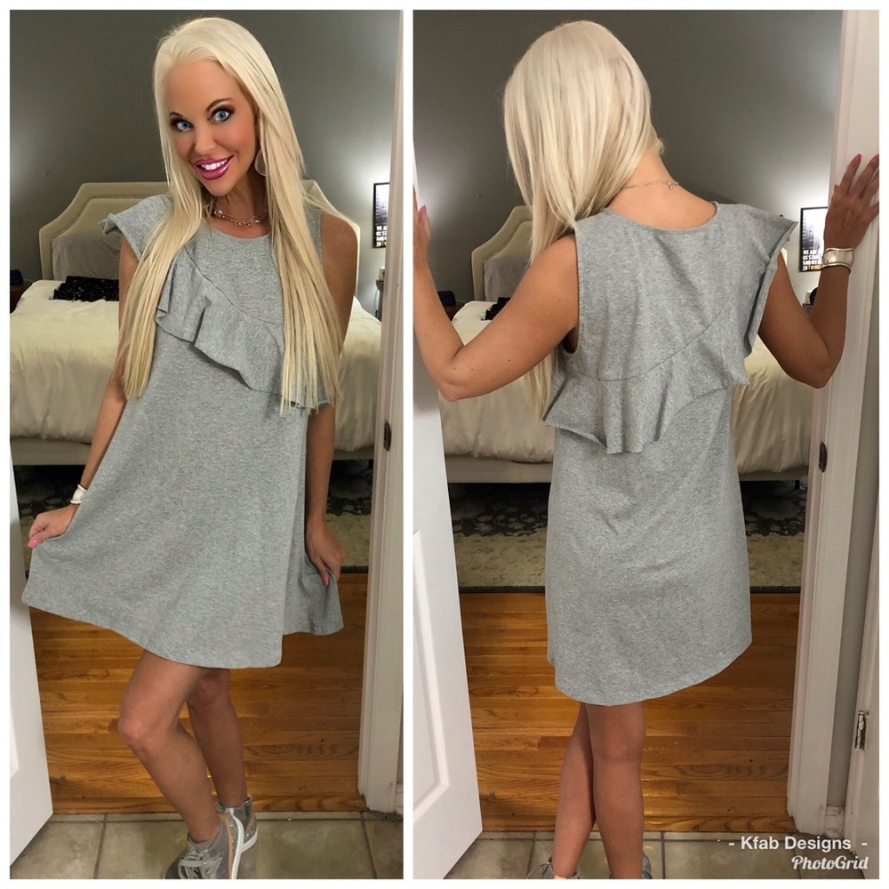 🥰LAST 1! Knit Heather Gray Ruffle Dress! 💕 - Picture 2 of 4